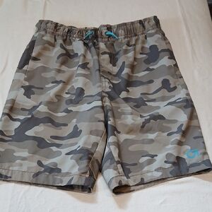 GAP Kids Boys Gray Camo Shorts with Bright Blue Lining